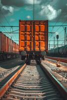 freight train on rails photo