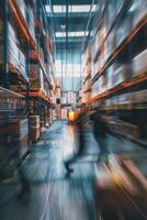 Blurred image of employees in a warehouse photo