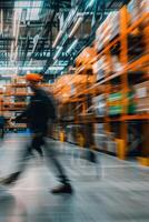 Blurred image of employees in a warehouse photo