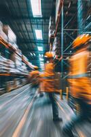 Blurred image of employees in a warehouse photo