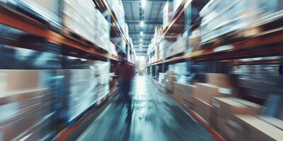 Blurred image of employees in a warehouse photo