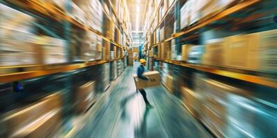 Blurred image of employees in a warehouse photo