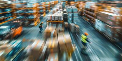 Blurred image of employees in a warehouse photo