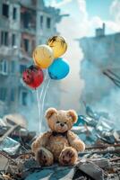 osito de peluche oso en contra el antecedentes de destruido edificios foto