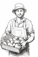 Farmer holding vegetables and fruits in his hands photo