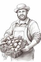 Farmer holding vegetables and fruits in his hands photo