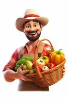 granjero participación vegetales y frutas en su manos foto