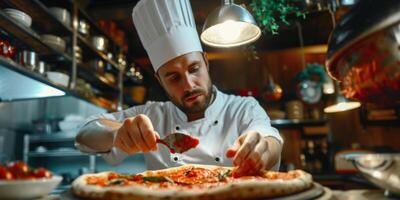 chef making pizza close-up photo