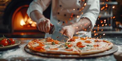 cocinero haciendo Pizza de cerca foto