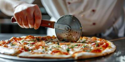 chef making pizza close-up photo