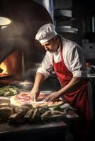 cocinero haciendo Pizza de cerca foto