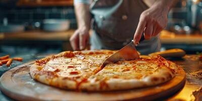 cocinero haciendo Pizza de cerca foto