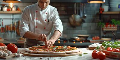 chef making pizza close-up photo