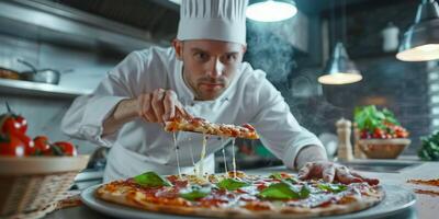 chef making pizza close-up photo