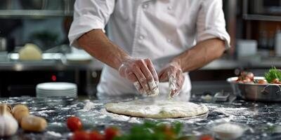 chef making pizza close-up photo