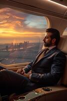 Arab businessman in a business jet photo