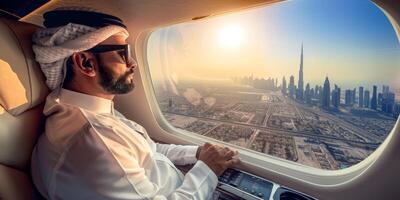 Arab businessman in a business jet photo