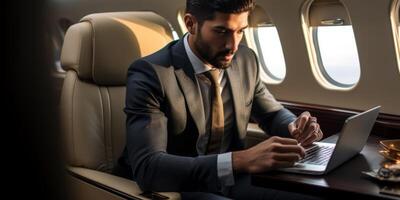 Arab businessman in a business jet photo