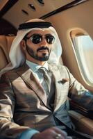 Arab businessman in a business jet photo