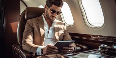 Arab businessman in a business jet photo