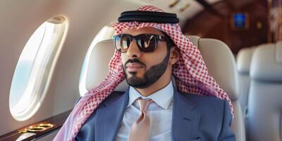 Arab businessman in a business jet photo