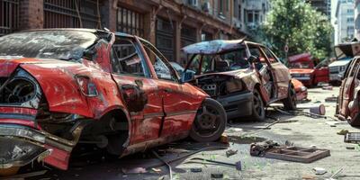 broken car in an accident photo