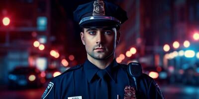 policeman on a city street portrait photo