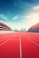 Red running track at the stadium photo