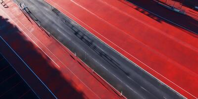 Red running track at the stadium photo