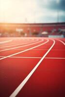 Red running track at the stadium photo