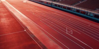 Red running track at the stadium photo