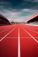 Red running track at the stadium photo