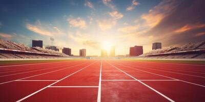 Red running track at the stadium photo