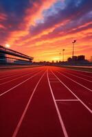 Red running track at the stadium photo