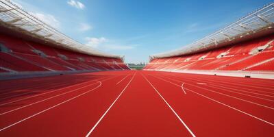 Red running track at the stadium photo