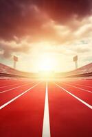 Red running track at the stadium photo