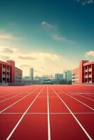 Red running track at the stadium photo