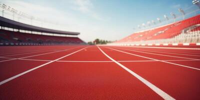 Red running track at the stadium photo