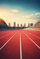 Red running track at the stadium photo