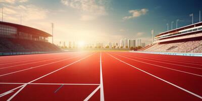 Red running track at the stadium photo