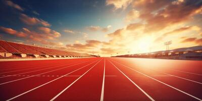 Red running track at the stadium photo