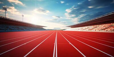 Red running track at the stadium photo