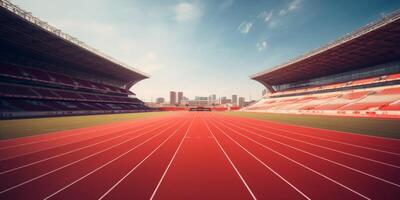 Red running track at the stadium photo