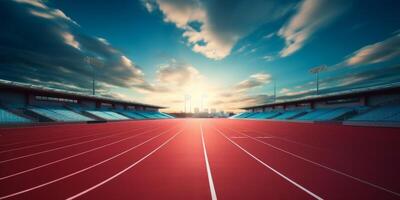 Red running track at the stadium photo