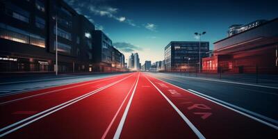 Red running track at the stadium photo