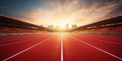 Red running track at the stadium photo