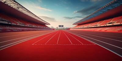 Red running track at the stadium photo