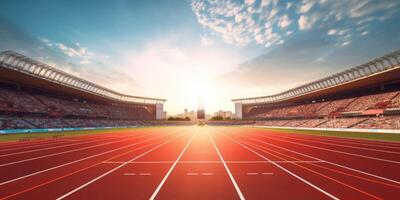 Red running track at the stadium photo