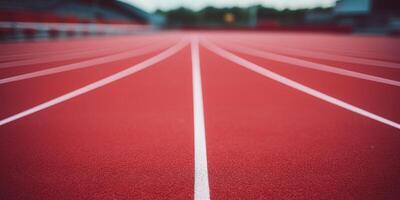 Red running track at the stadium photo