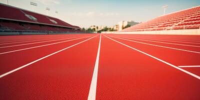Red running track at the stadium photo